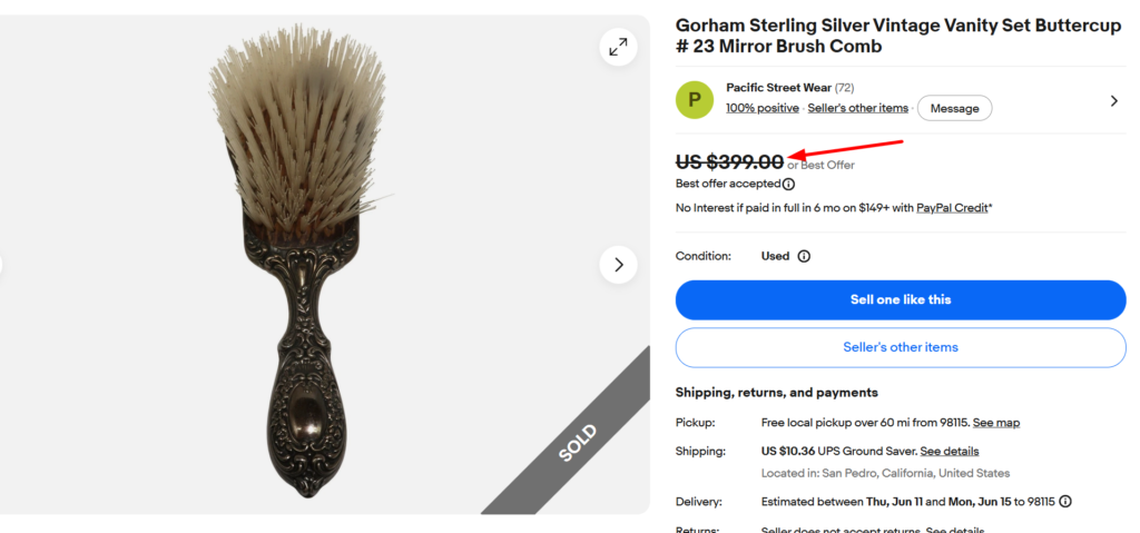 Gorham Buttercup Sterling Silver Vanity Brush Set