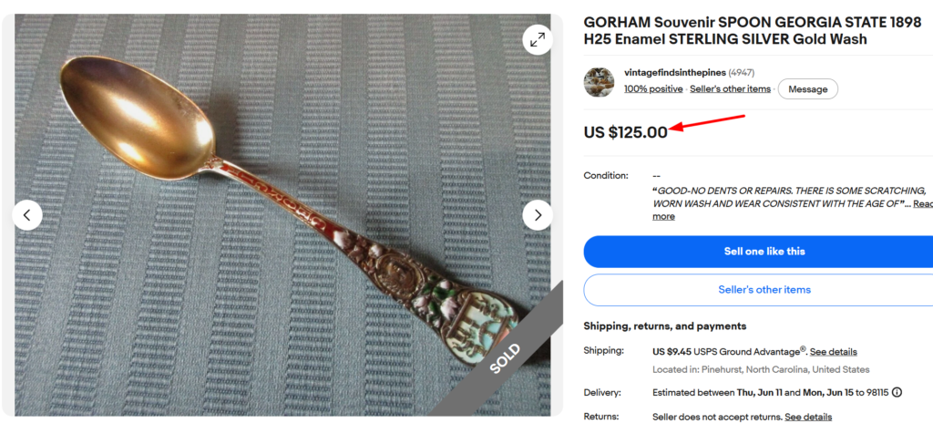 Gorham Sterling Enamel State Spoon