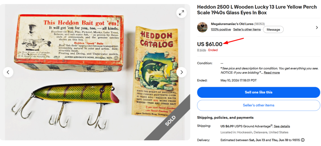 Heddon Lucky 13 Wooden Glass-Eye Lure