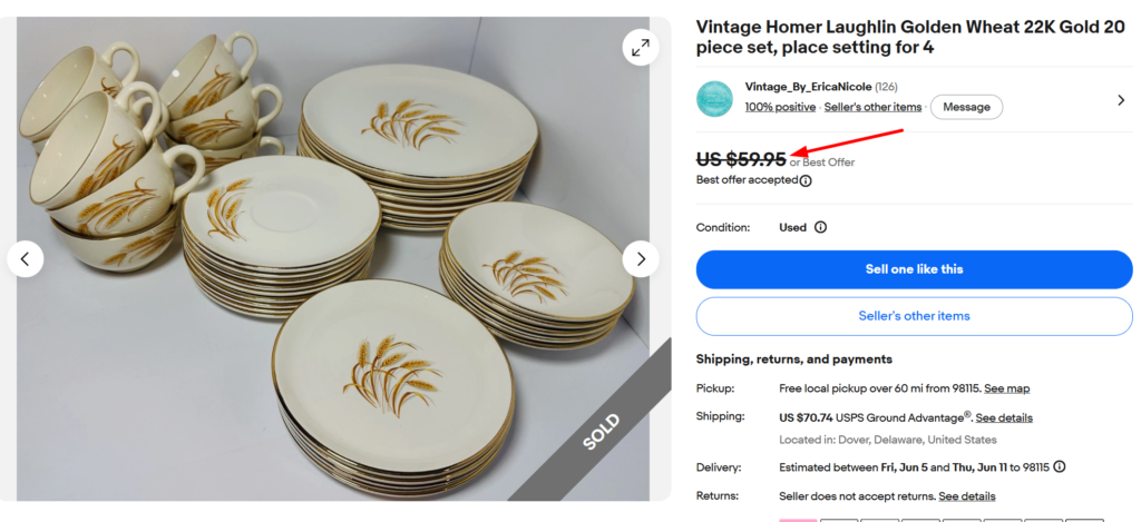 Homer Laughlin Golden Wheat Place Setting