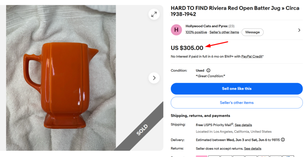 Homer Laughlin Riviera Red Batter Jug