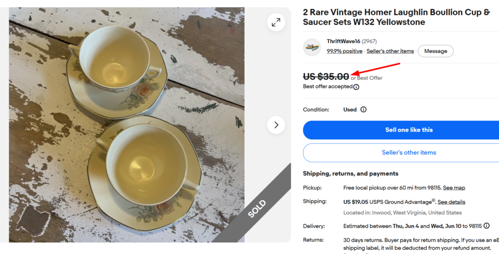Homer Laughlin Yellowstone Boullion Cup & Saucer Set