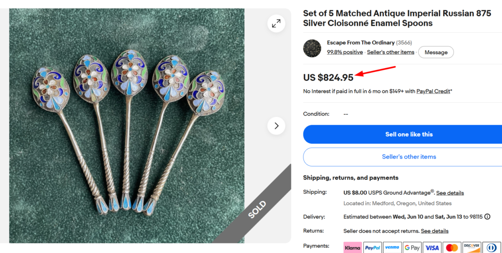 Imperial Russian Cloisonné Enamel Spoon
