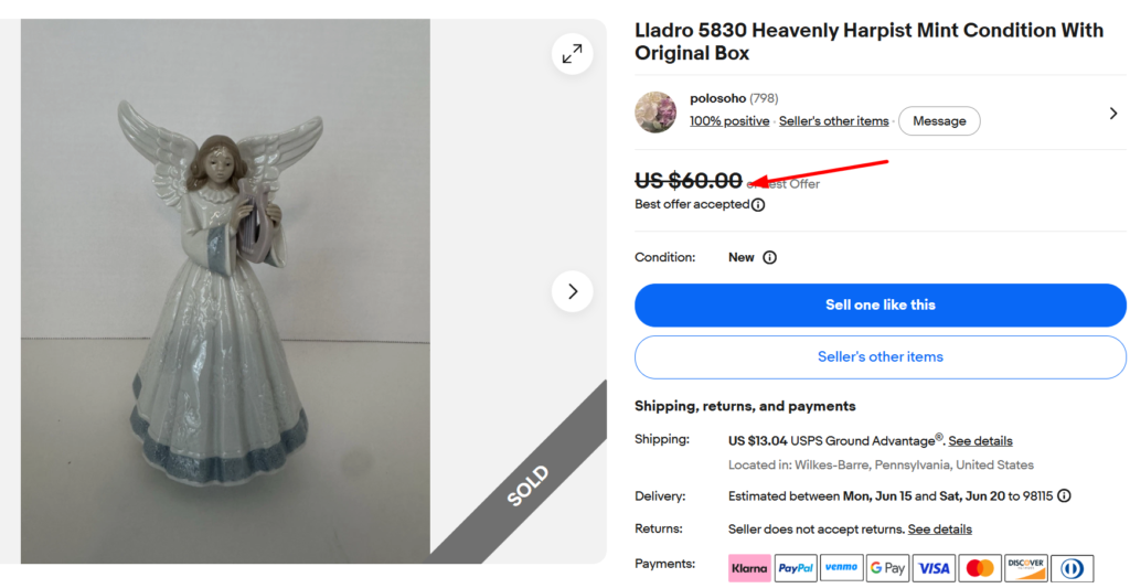 Lladro Heavenly Harpist Figurine