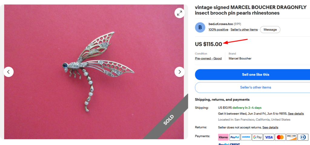 Marcel Boucher Dragonfly Brooch