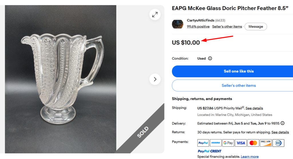 McKee Brothers Feather (Doric) Pitcher