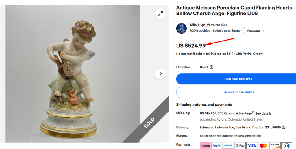 Meissen Cupid Flaming Hearts Cherub Figurine