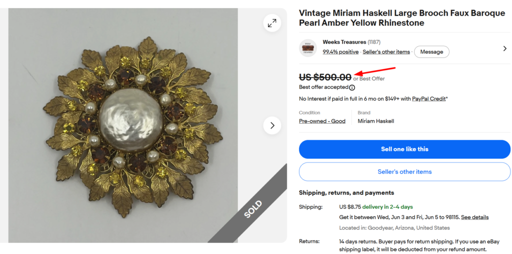 Miriam Haskell Baroque Pearl Brooch