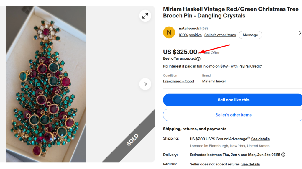 Miriam Haskell Christmas Tree Brooch