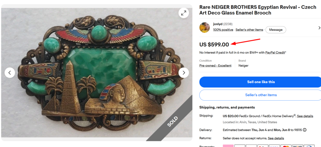 Neiger Brothers Czech Glass Enamel Brooch