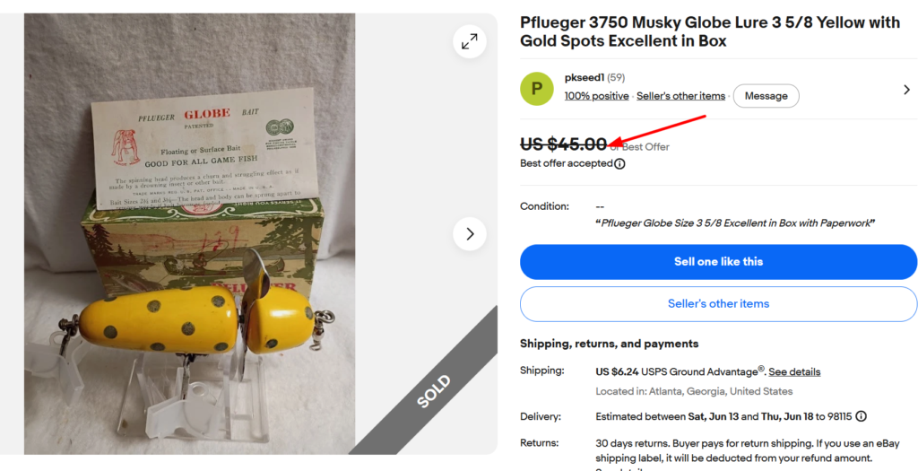 Pflueger Globe 3750 Yellow With Gold Spots