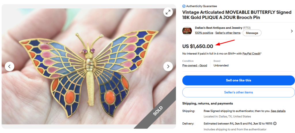 Plique-à-jour Butterfly Brooch