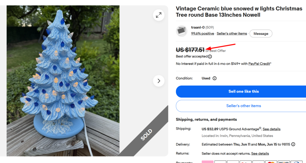 Vintage Blue Ceramic Christmas Tree