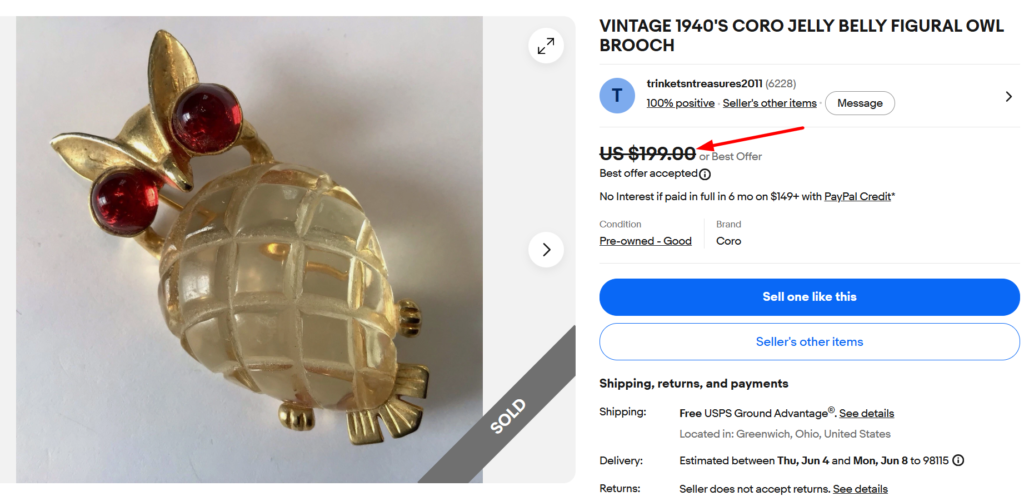 Vintage Owl Figural Brooch