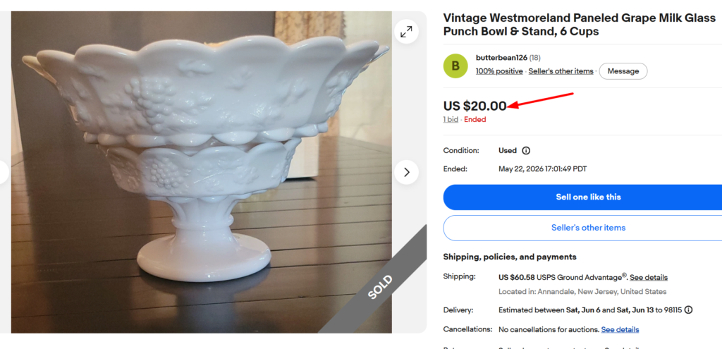 Westmoreland Paneled Grape Punch Bowl