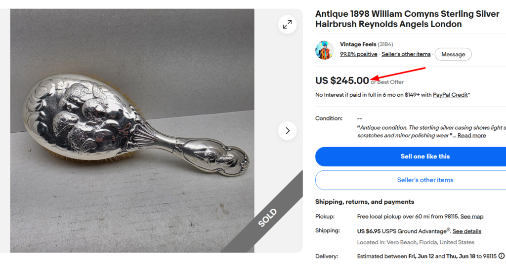 William Comyns London Sterling Brush