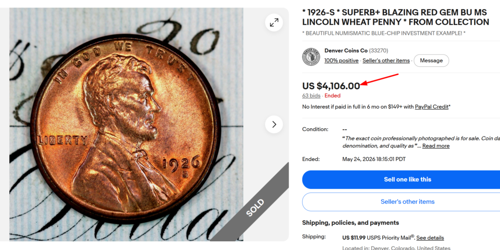 1926-S Lincoln Wheat Penny