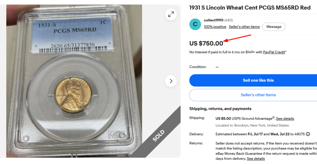 1931-S Lincoln Wheat Penny