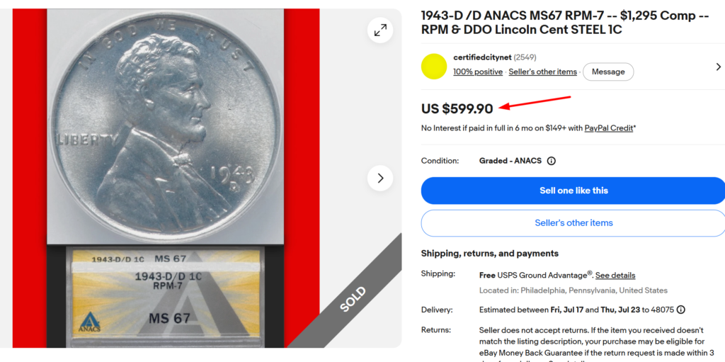 1943-DD Lincoln Wheat Steel Penny