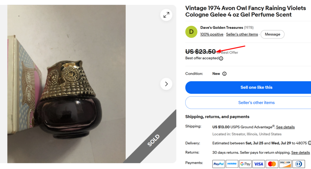 1974 Avon Owl Cologne Bottle