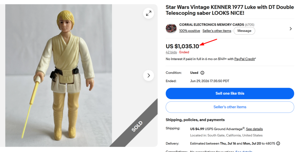 1977 Kenner Star Wars Luke Skywalker with Double Telescoping Lightsaber