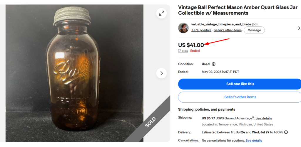 Amber Ball Perfect Mason Quart