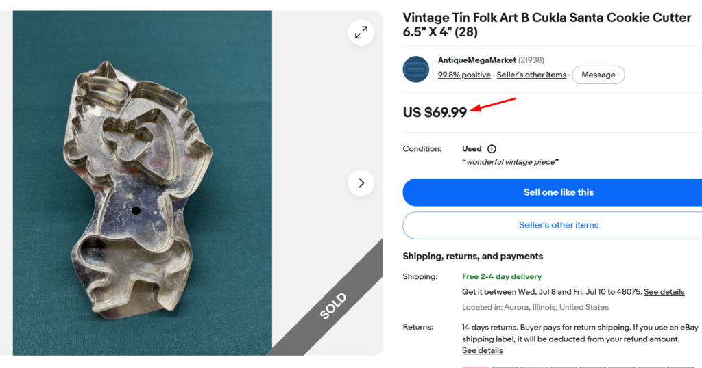 Antique Tin Santa Cookie Cutter