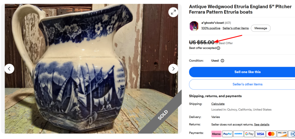 Wedgwood Ferrara Blue and White Pitcher
