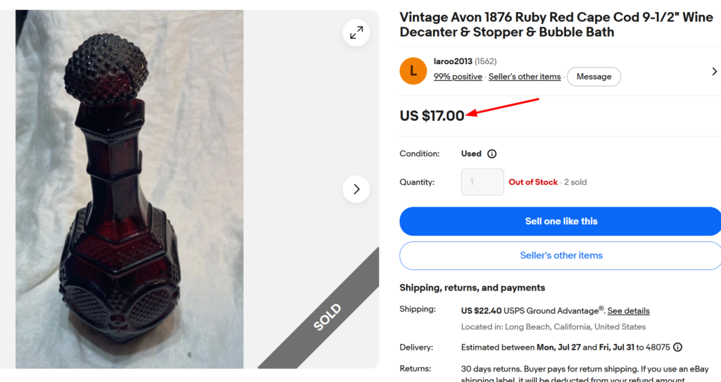 Avon 1876 Cape Cod Decanter