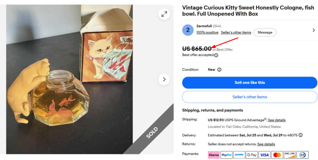 Avon Curious Kitty Cologne Bottle