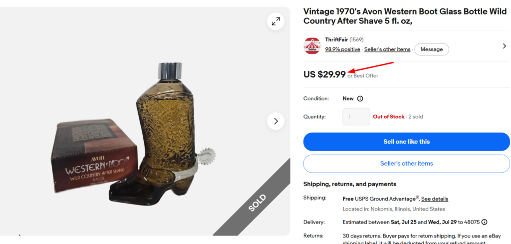 Avon Western Boot After Shave Bottle