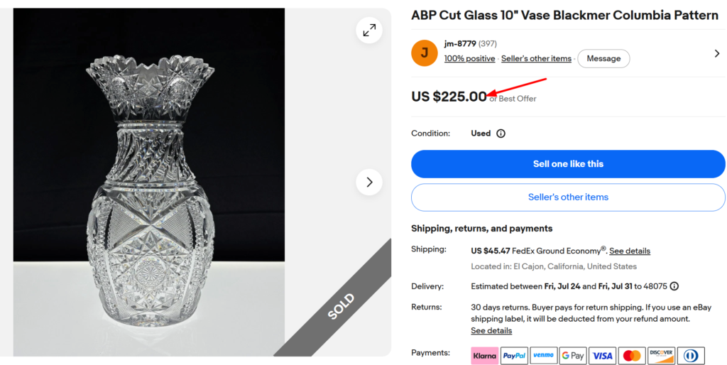 Blackmer Columbia Cut Glass Vase