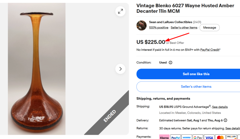 Blenko Wayne Husted Amber Decanter