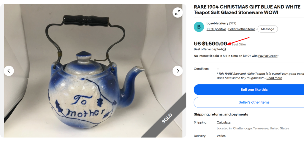 Blue and White Salt Glazed Stoneware Teapot