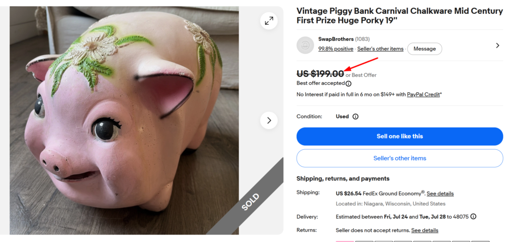 Chalkware Carnival Prize Pig Bank