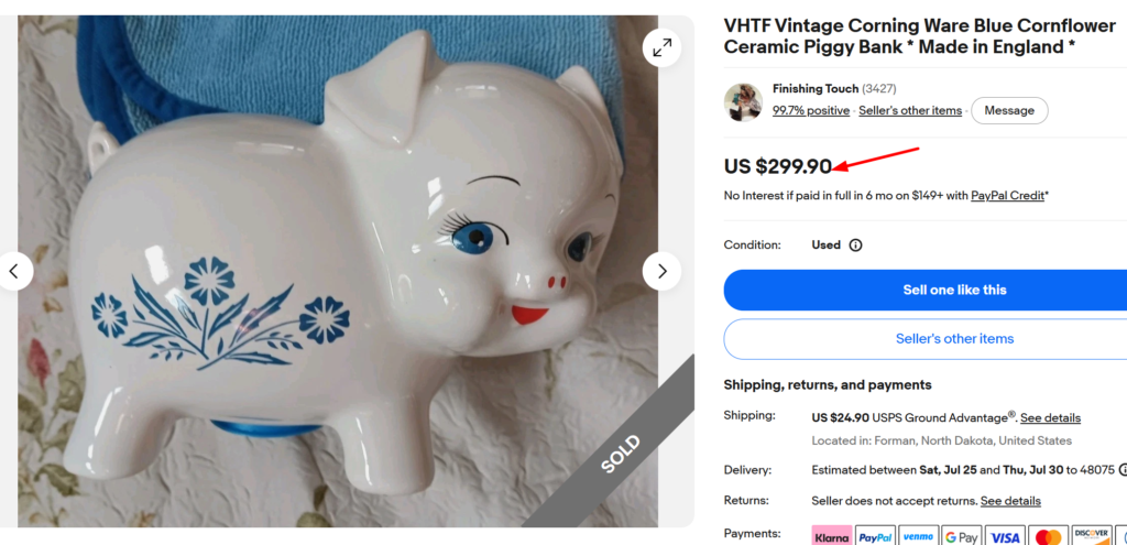 Corning Ware Blue Cornflower Piggy Bank