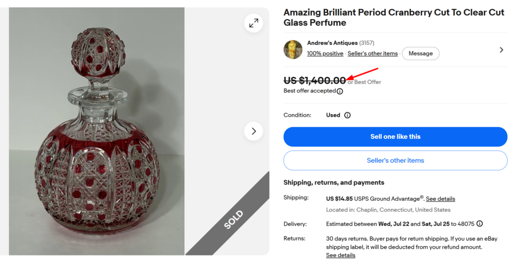 Cranberry Cut-to-Clear Cut Glass Perfume Bottle