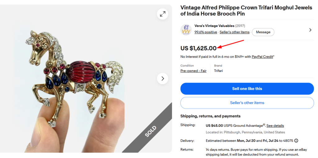 Crown Trifari Alfred Philippe Moghul Jewels Brooch