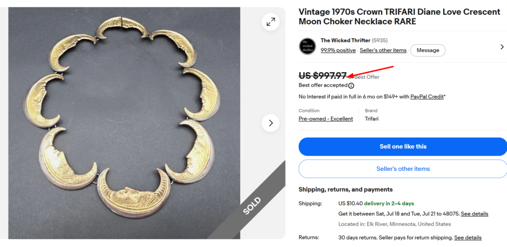 Crown Trifari Diane Love Crescent Moon Choker