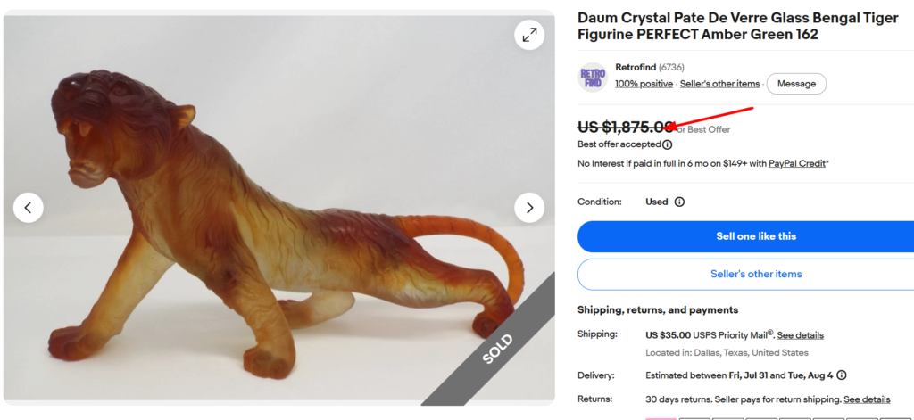 Daum Crystal Pate De Verre Glass Tiger Figurine
