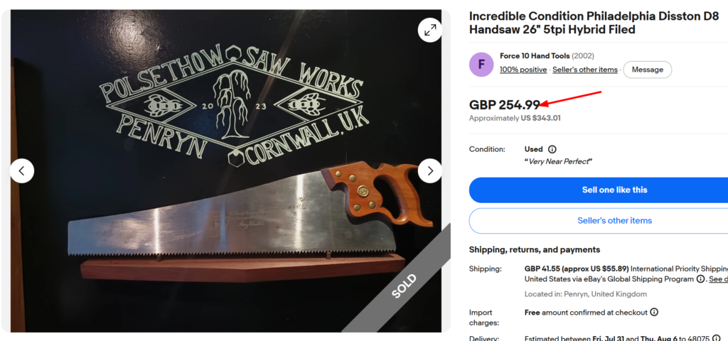 Disston D-8 Handsaw with Original Etch