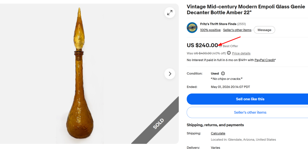Empoli Amber Glass Genie Bottle