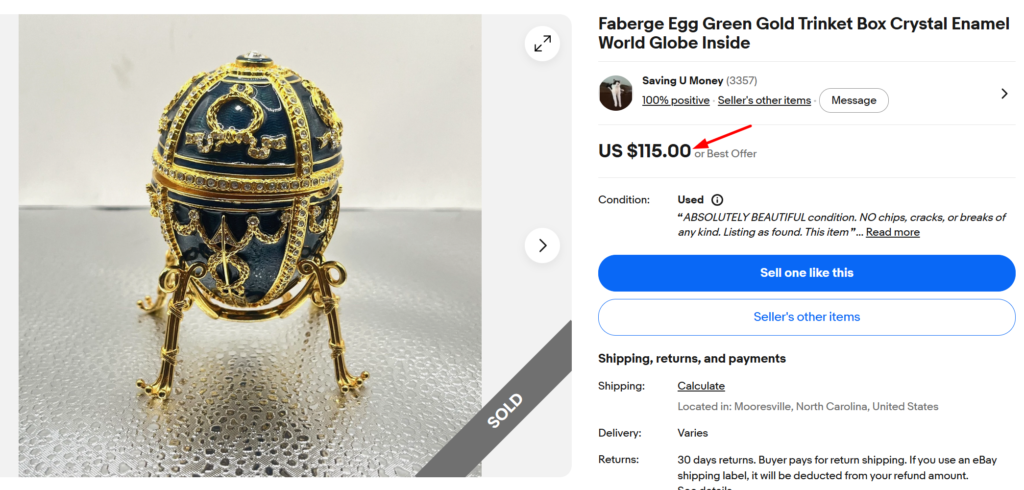 Faberge-Style Enamel Egg Trinket Box