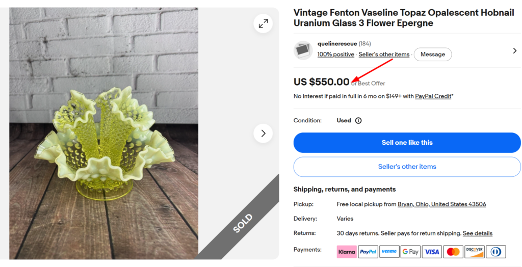 Fenton Hobnail Vaseline Glass Vase