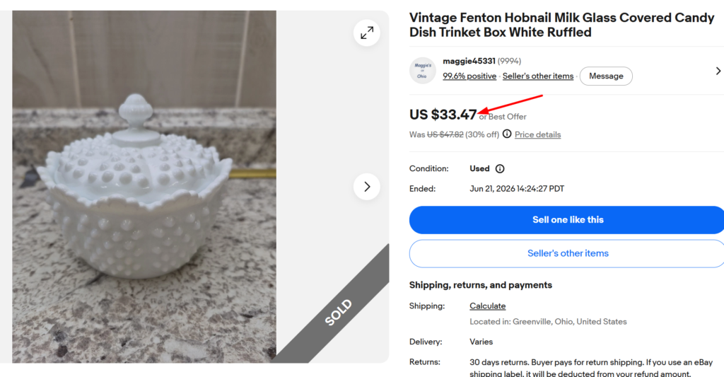 Fenton Milk Glass Hobnail Trinket Box