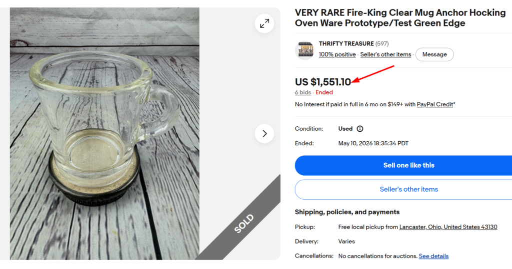 Fire King Clear Oven Ware Prototype Mug