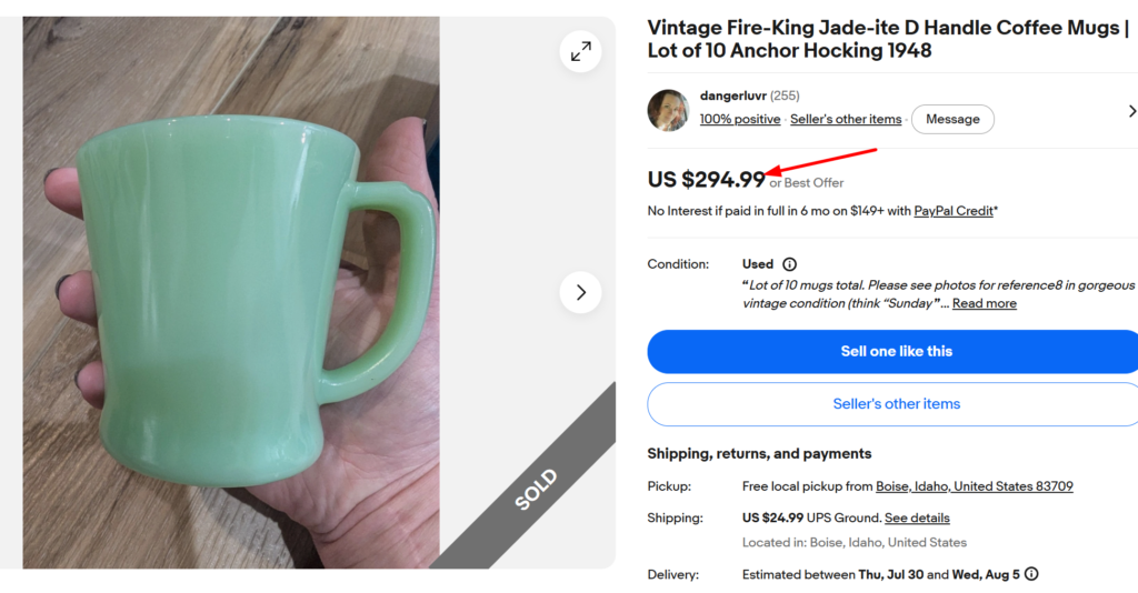 Fire King Jadeite D-handle mug