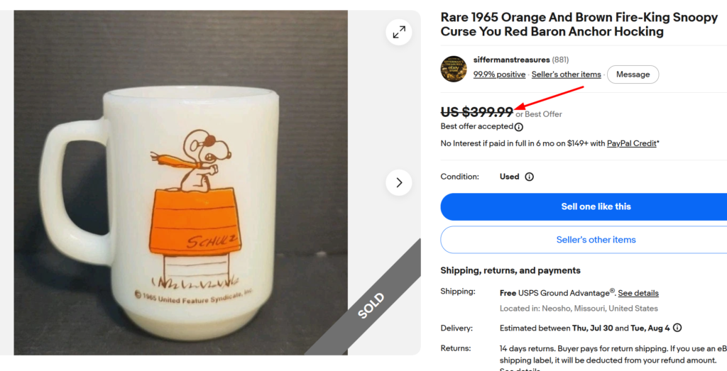 Fire King Snoopy Curse You Red Baron Mug