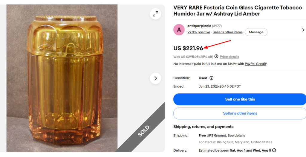 Fostoria Amber Coin Glass Ashtray Jar