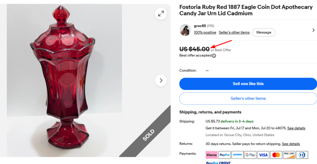 Fostoria Coin Glass Ruby Red Candy Jar